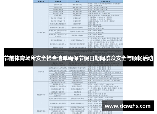 节前体育场所安全检查清单确保节假日期间群众安全与顺畅活动